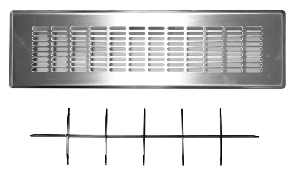 Zuluftgitter aus Edelstahl für Boden- oder Wandauslass mit Langlöchern. Enthält eine Halterung zum Einsetzen. Ideal für Vaillant Heizungsanlagen zur Luftverteilung.